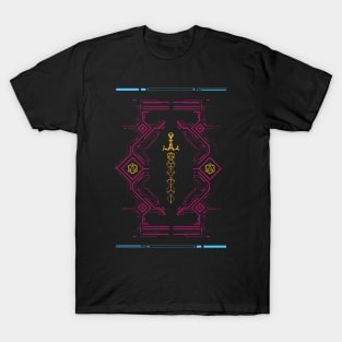 Polyhedral Dice Sword Synthwave Colors Neon T-Shirt